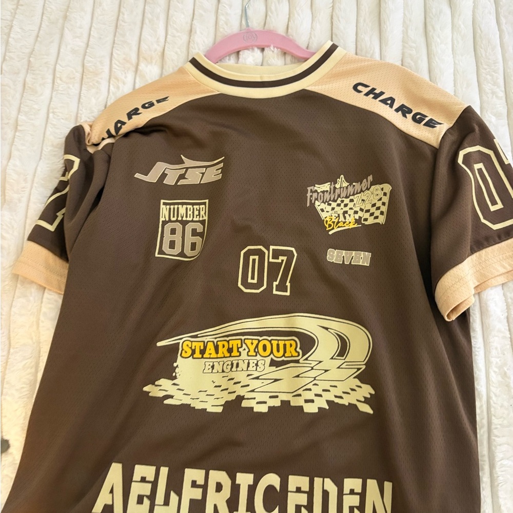 Aelfric Eden Brown Tee with Yellow Trim and Racing Details